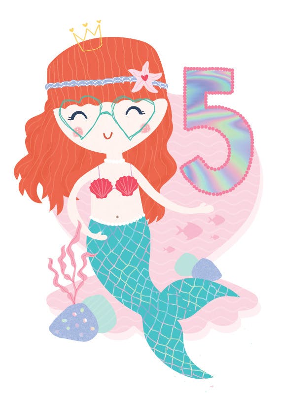 5th birthday mermaid - tarjeta de cumpleaños