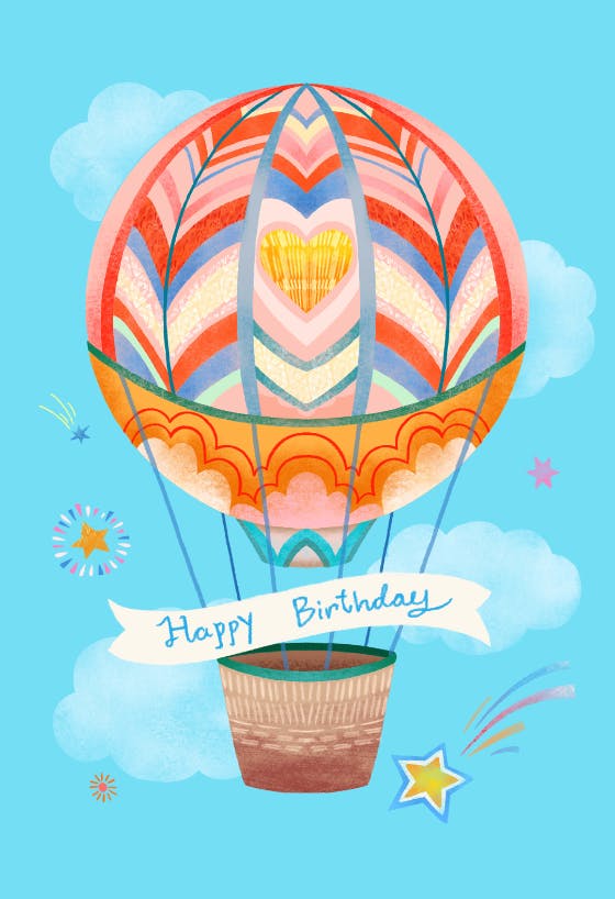 Air balloon and stars - tarjeta de cumpleaños