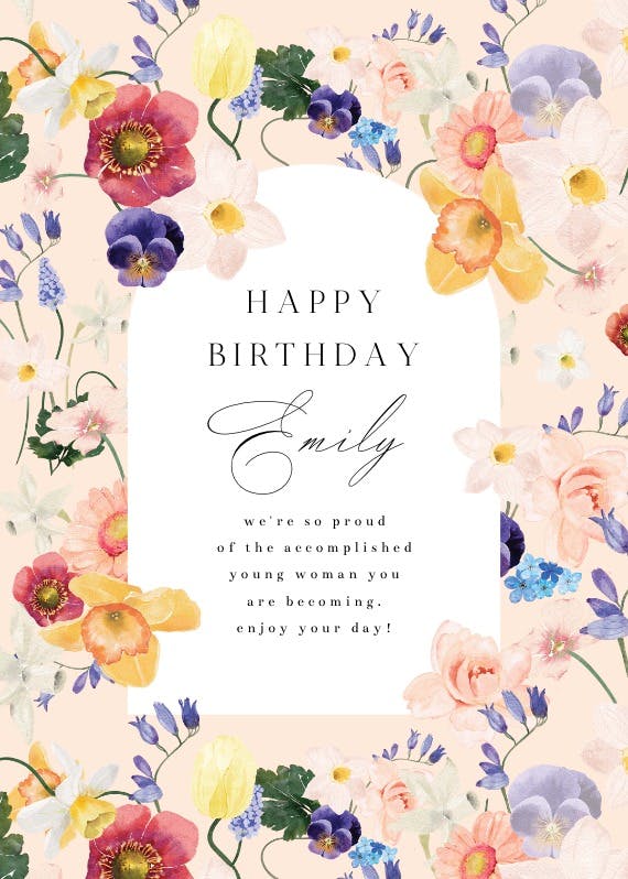 Arch blossom pattern - happy birthday card