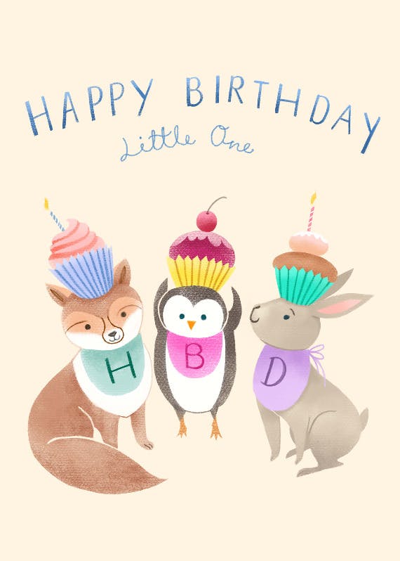 Baby animals hbd - happy birthday card