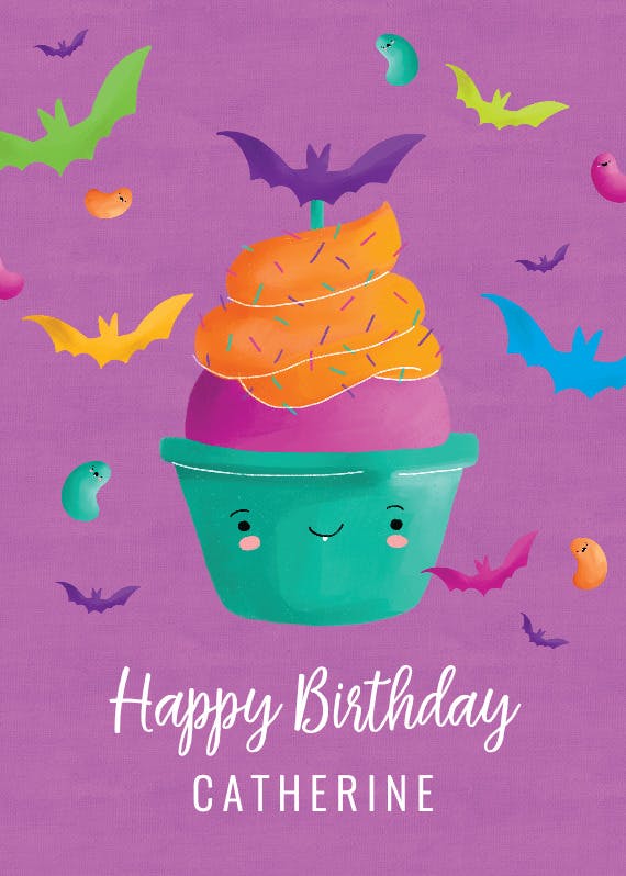 Bat cupcake - happy birthday card