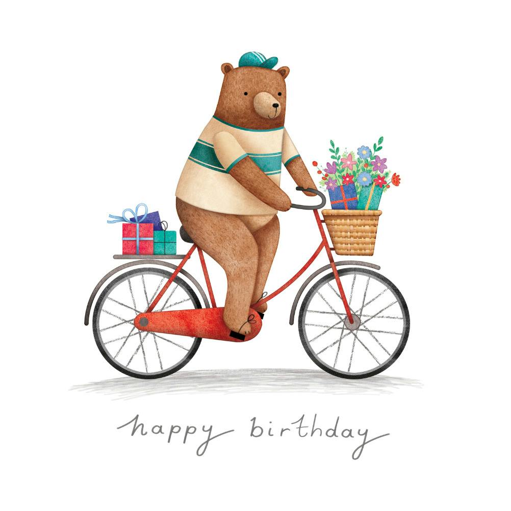 Bear on a bike -  free birthday card