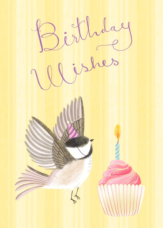 Bird & cupcake - happy birthday card