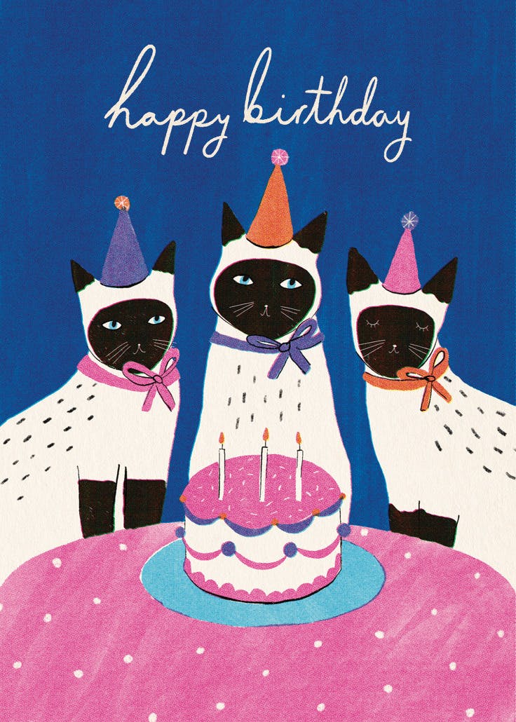 Black feline party - happy birthday card