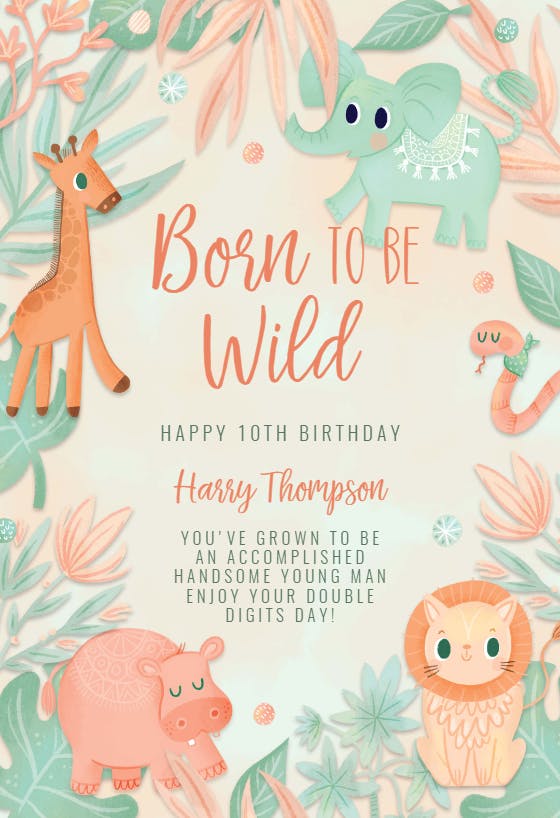 Blue and pink safari - happy birthday card