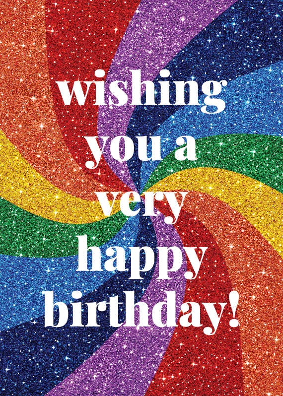 Bold rainbow glitter -  free birthday card