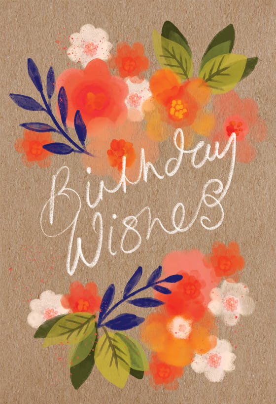 Brush painted flowers for you -  tarjeta de cumpleaños