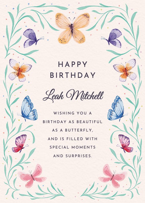 Butterfly florals - tarjeta de cumpleaños