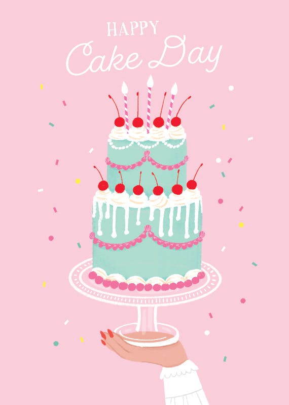 Cake, confetti, party -  tarjeta de cumpleaños