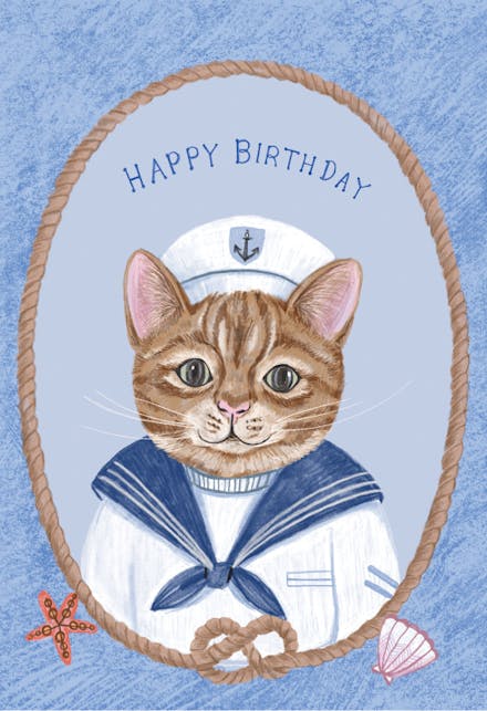 Captain Cat Birthday Card Free Greetings Island