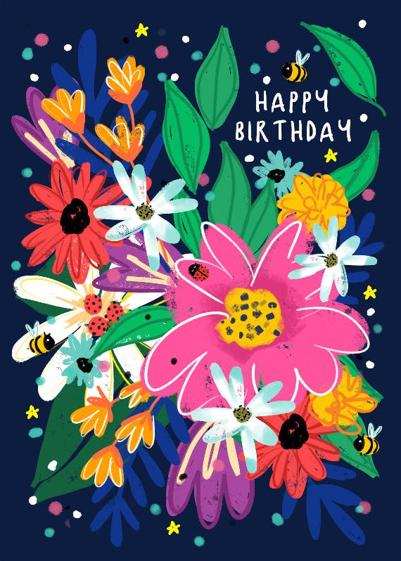 Colorful flowers brush - happy birthday card
