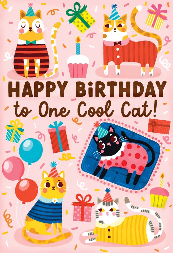 Cool cat birthday party - happy birthday card