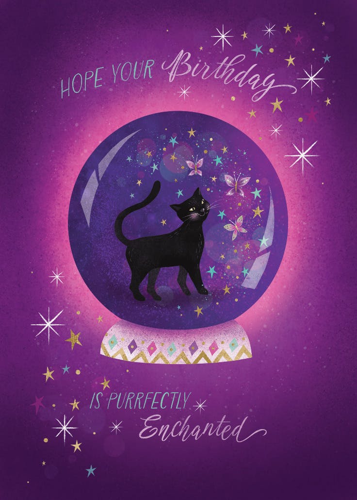 Crystal ball cat - tarjeta de cumpleaños