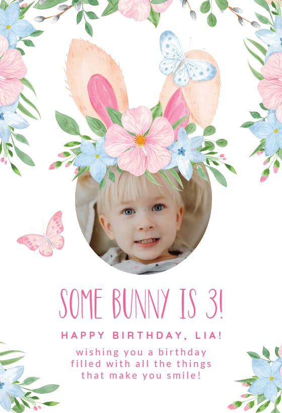 Cute bunny ears photo -  free birthday card