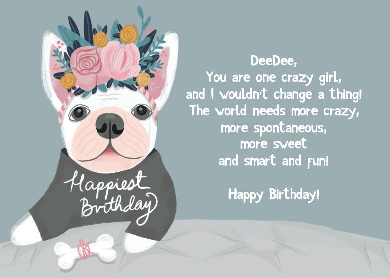 Cute french bulldog - happy birthday card