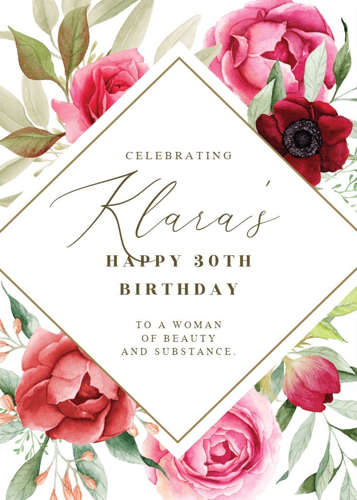 Diamond on floral - birthday card