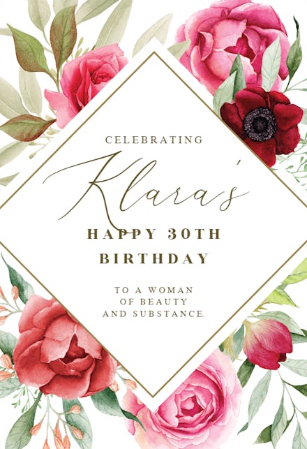 Diamond on Floral - Happy Birthday Card