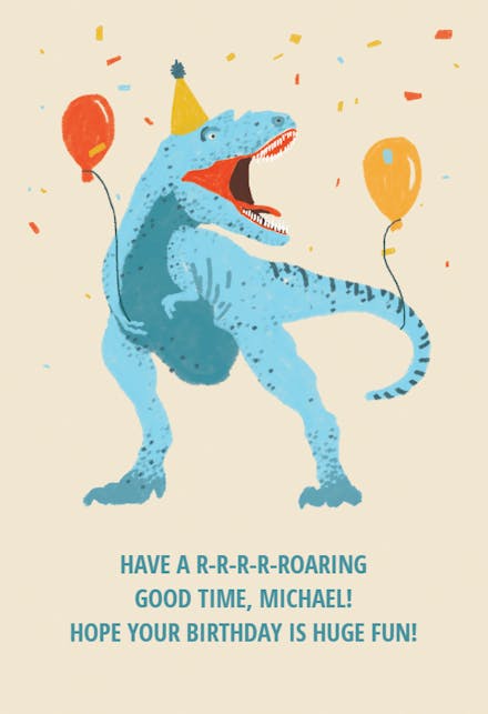 Chrome Dino Party Time Greeting Card