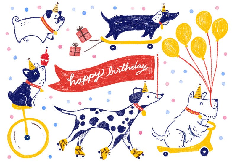 Dog parade - happy birthday card