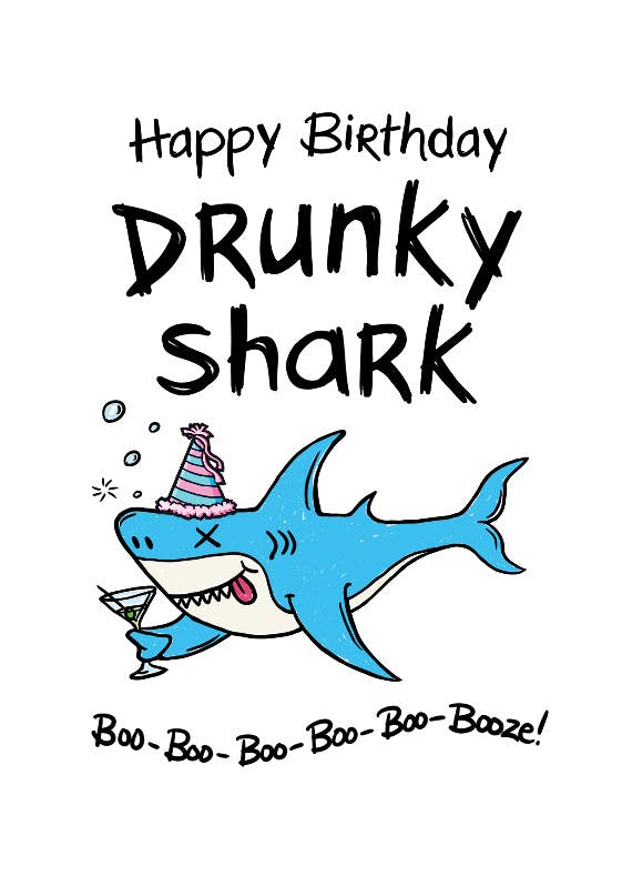 Drunky shark with hat - birthday card
