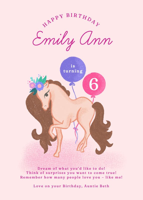 Fanciful filly - happy birthday card