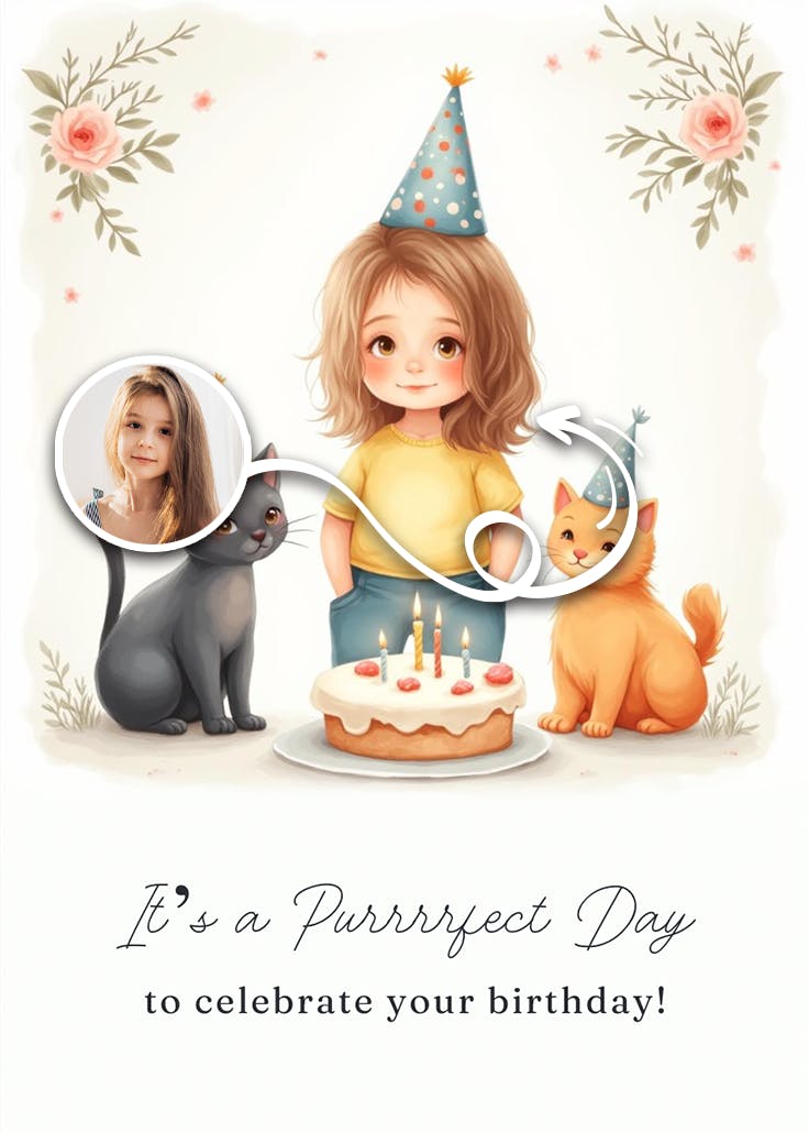 Feline party - happy birthday card