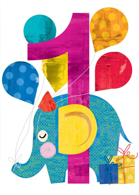 First birthday elephant - birthday card