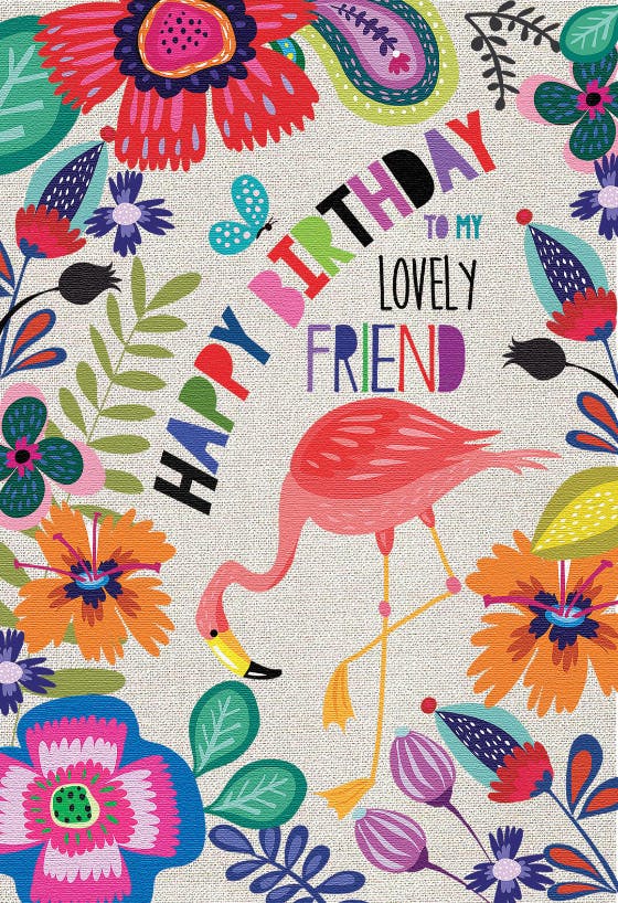 Flamingo floral -  tarjeta de cumpleaños