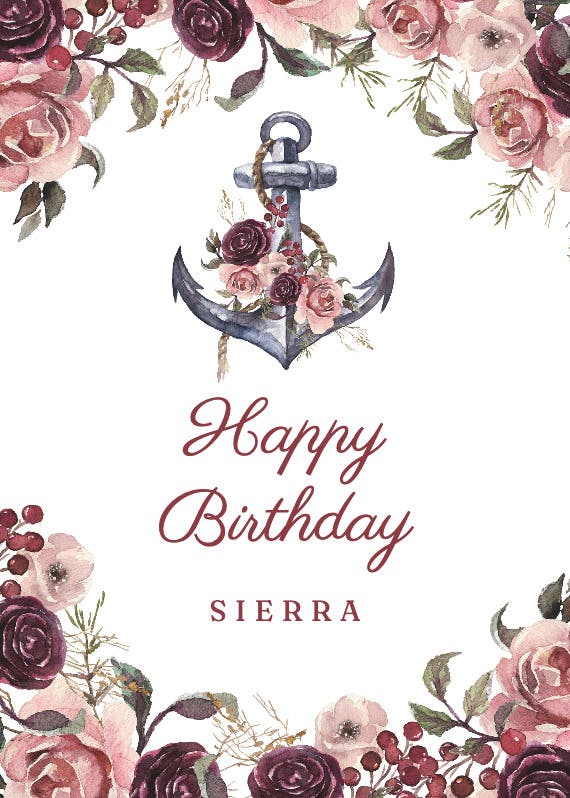 Floral anchor - happy birthday card