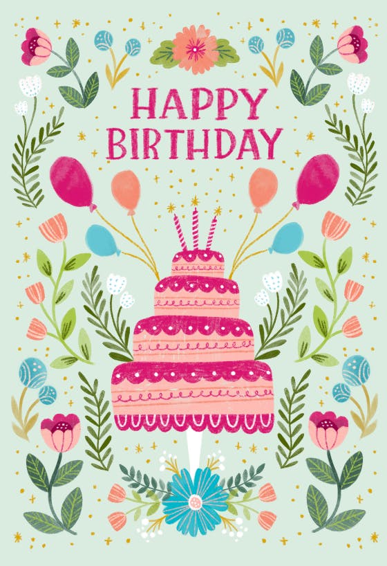 Floral cake - happy birthday card