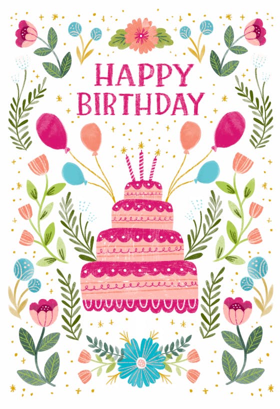 Floral cake - happy birthday card