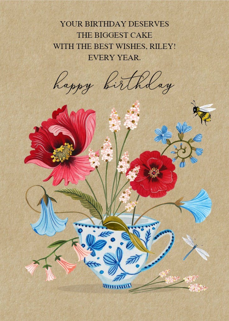 Floral cuppa - birthday card