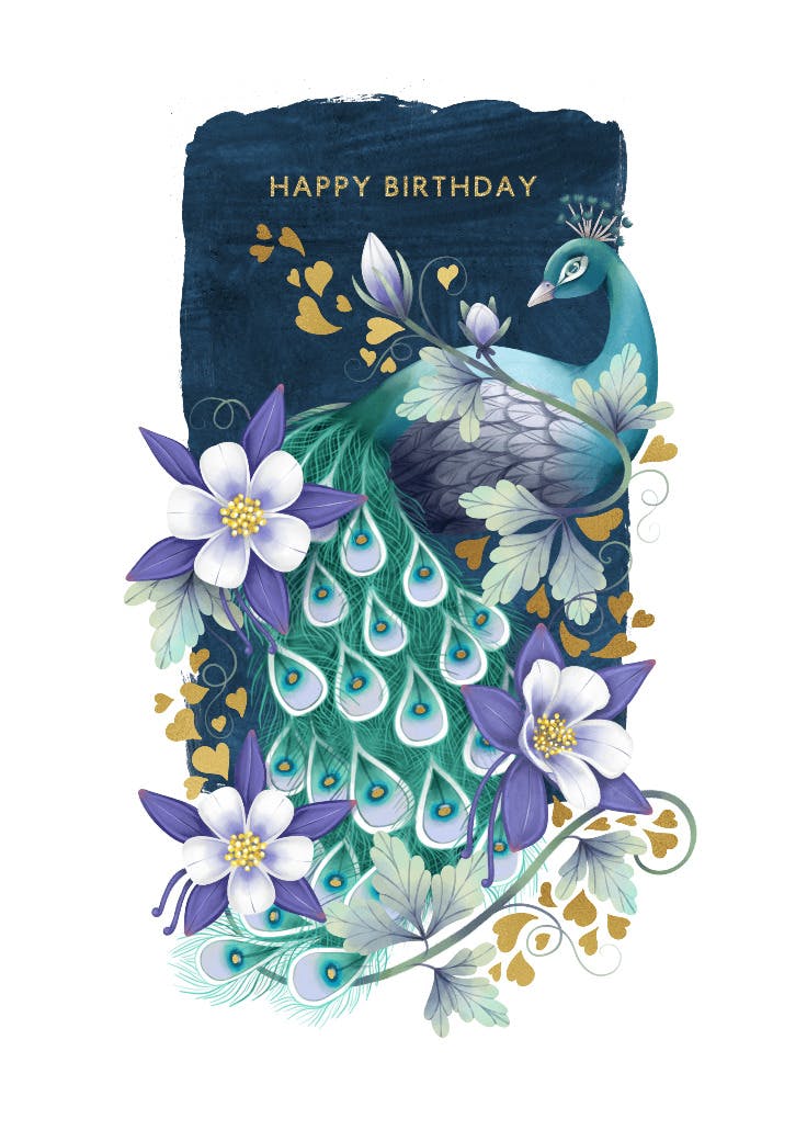 Floral feather - tarjeta de cumpleaños