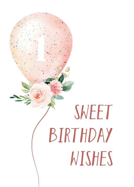Floral glitter balloon -  birthday card