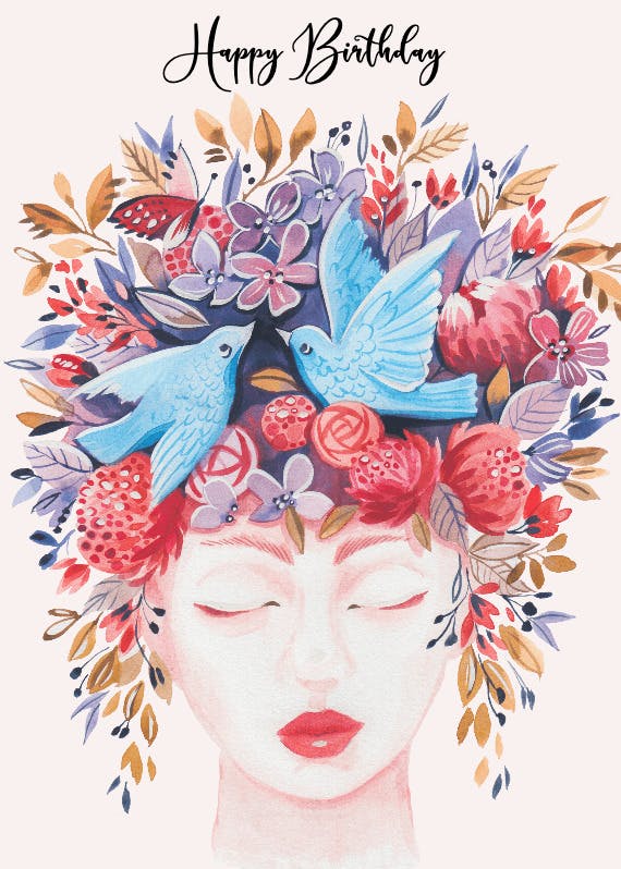 Floral headdress -  tarjeta de cumpleaños