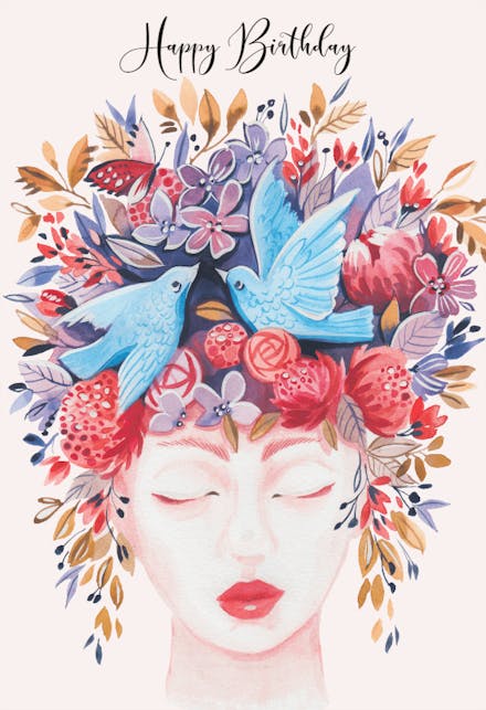 Floral headdress - Birthday Card
