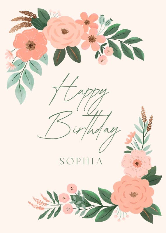 Floral peonies - happy birthday card
