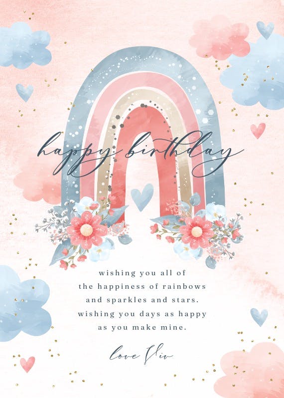 Floral rainbow cloud - happy birthday card