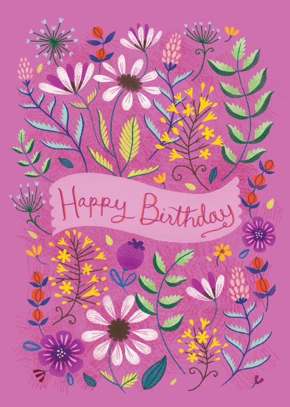 Flowers and ribbon - tarjeta de cumpleaños