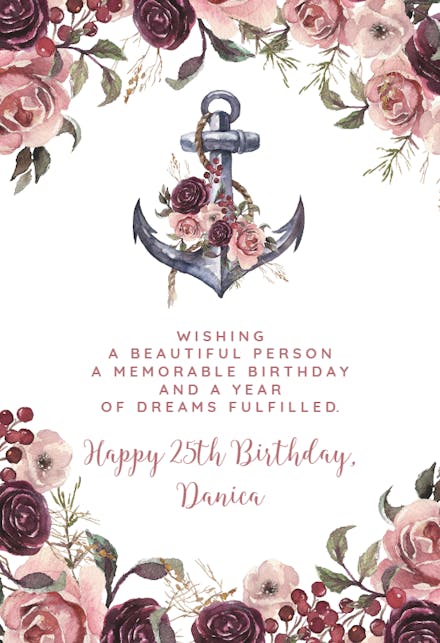 Flowery Anchor - Birthday Card