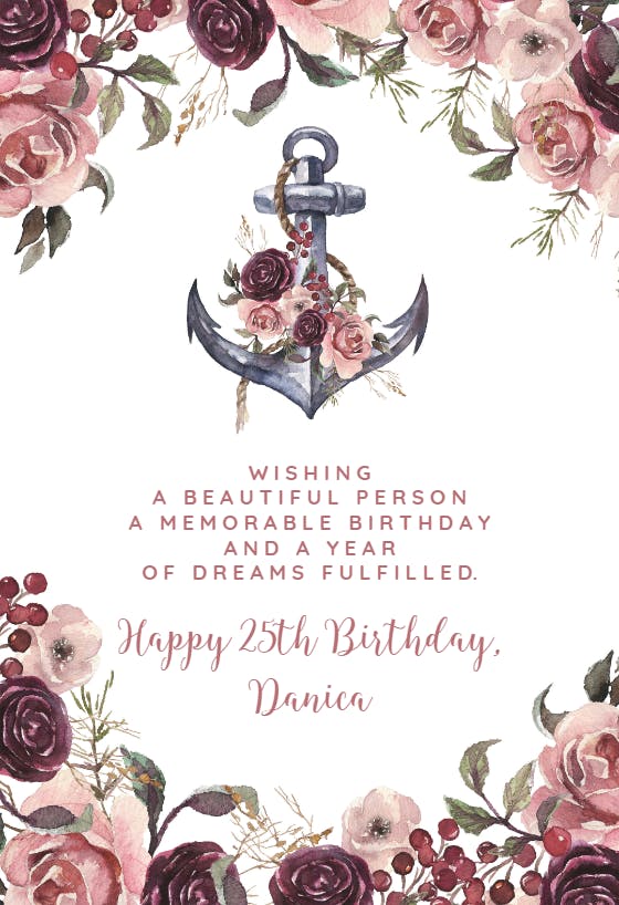 Flowery anchor - happy birthday card