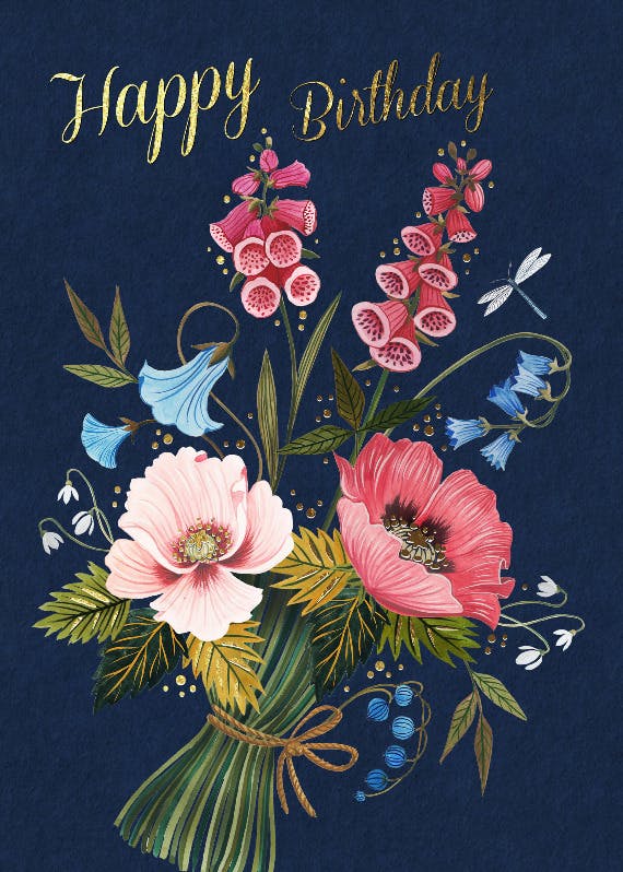 Folk floral bouquet - happy birthday card