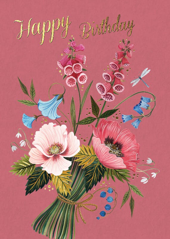 Folk floral bouquet - happy birthday card