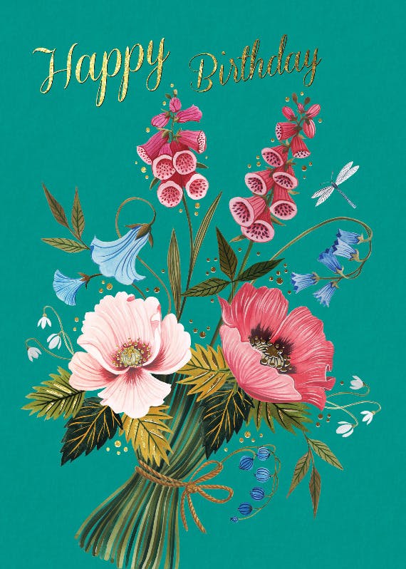 Folk floral bouquet -  free birthday card