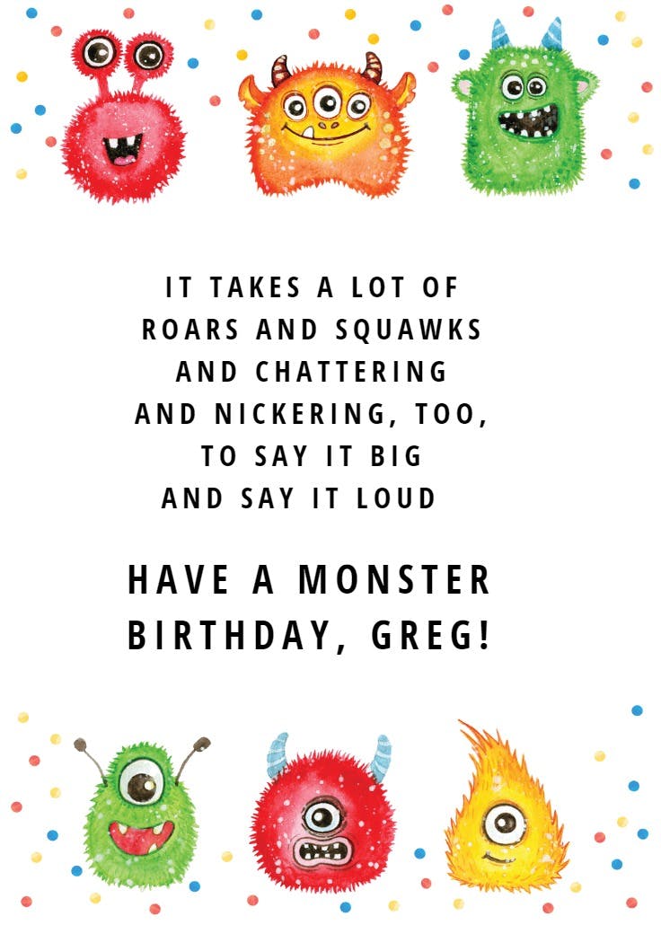 Friendly monsters - happy birthday card