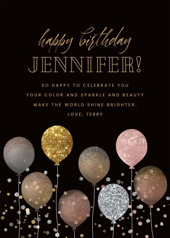 Glitter balloons - happy birthday card