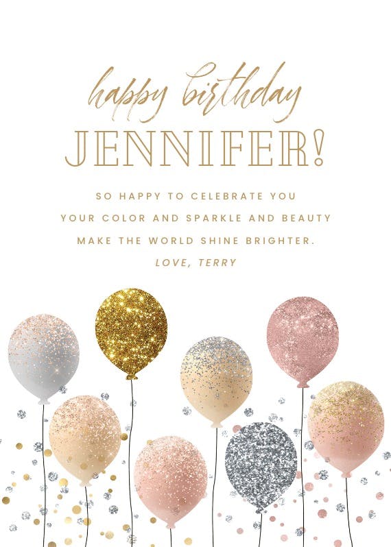 Glitter balloons -  tarjeta de cumpleaños