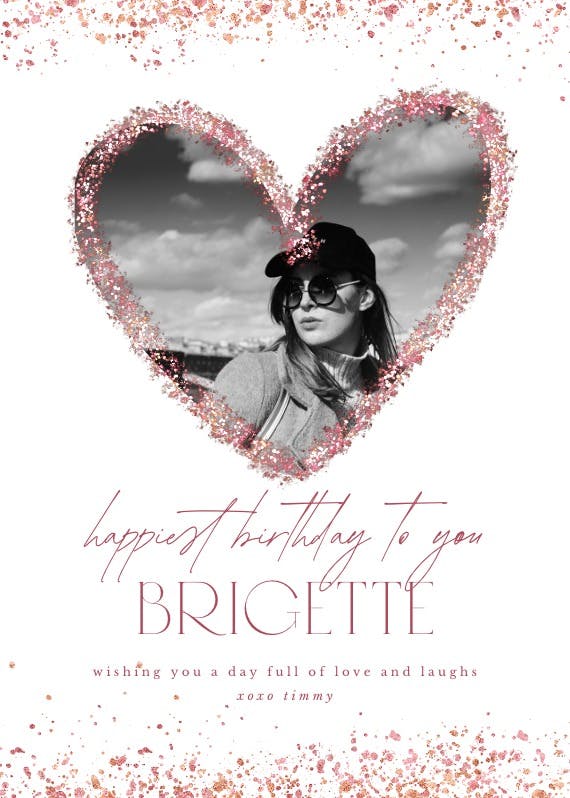 Glitter heart frame -  free birthday card