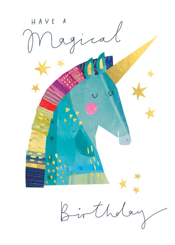Glitter horned unicorn - happy birthday card
