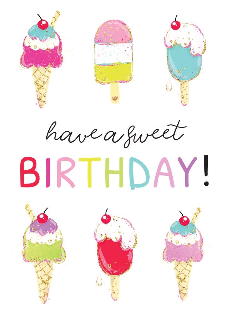 Glitter ice cream - happy birthday card